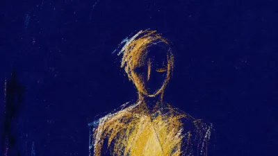 A solitary figure with lowered shoulders and a warm gold shape settled in the chest against deep indigo space