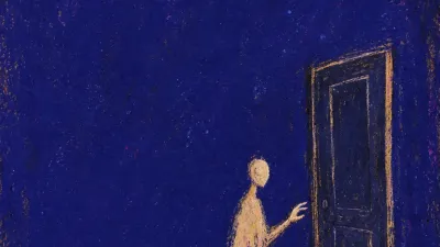 A solitary figure with a lifted throat and hovering hand, warm pearl light held inside deep indigo space