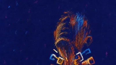 A solitary figure with raised shoulders and a tight throat, rust amber numbers hovering in deep indigo space