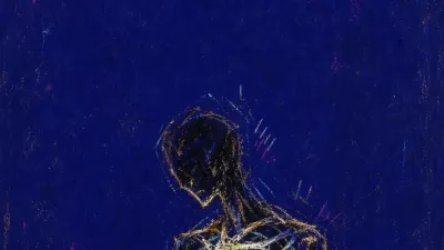 A solitary figure with tight ribs lit by a dim screen glow, amber light pressed into deep indigo space