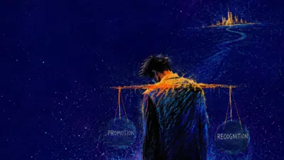 A solitary figure with gravity settled through the shoulders, amber points fading into cool indigo negative space