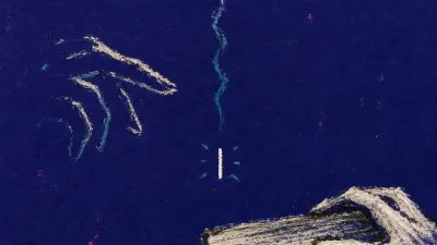 A figure at a desk with one hand over a blinking cursor and another on a crowded calendar, white light splitting into teal