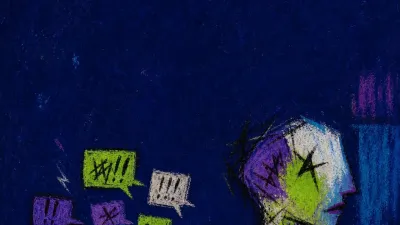 A figure turns from a glowing chat thread, lips pressed shut, with an acid green line split by bruised violet shadow