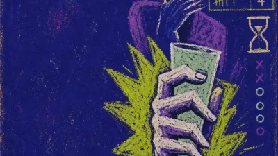 A tense figure grips a glass at a table of milestone cards, with lime lines pressing into violet shadow