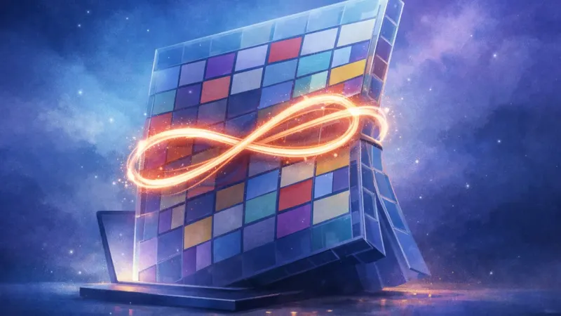 a leaning calendar wall of identical blocks cinched by a tight glowing infinity ribbon The Leaning Week