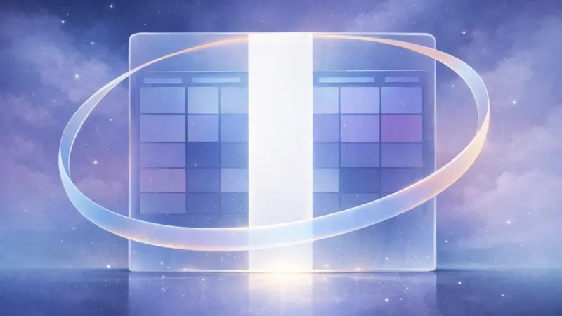 a clear blank buffer column cutting through the calendar blocks while a single soft band holds the frame The Supportive Container