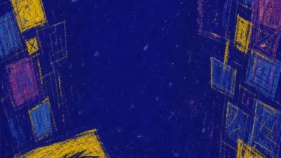 A figure in a doorless room with a phone by the bed, calendar-like walls, cluttered floor, and yellow light against indigo