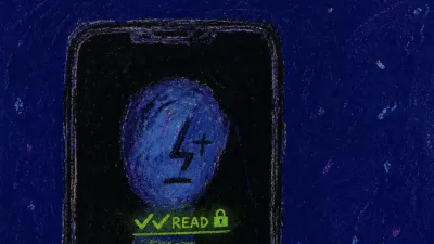 A figure trapped inside a dark phone-screen void, facing a glowing read receipt with acid green light against black space