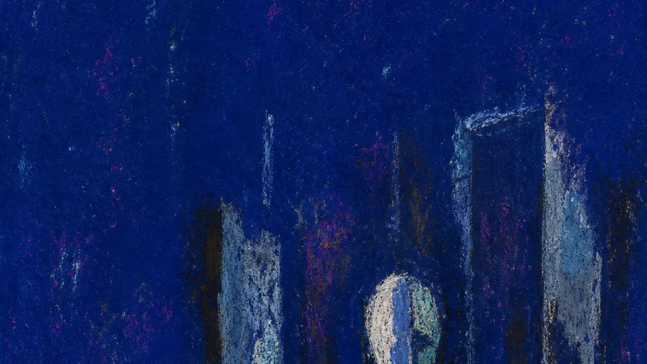 A solitary figure with narrowed shoulders as thin walls, shared doors, and passing shadows fold inward around the body