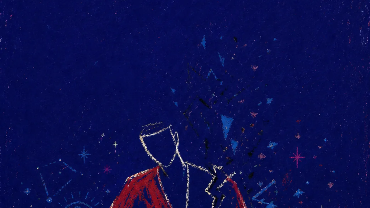 Presenting readiness, losing authorship A figure beside a polished planner and arranged tools, one hand hovering as a crimson edge splits into blue-black shadow